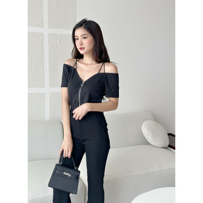YU CHERRY | Áo thun nữ tay ngắn có zipper Zip String Top YA459