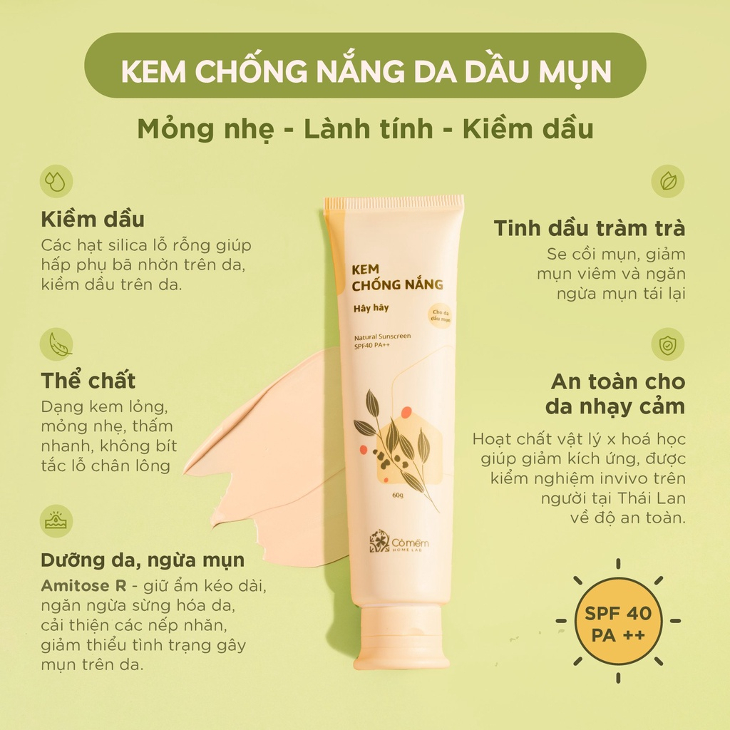 Măng tây baby - Kem Chống Nắng Thiên Nhiên Thấm Nhanh An Toàn Cho Da Hây Hây SPF 40, PA ++