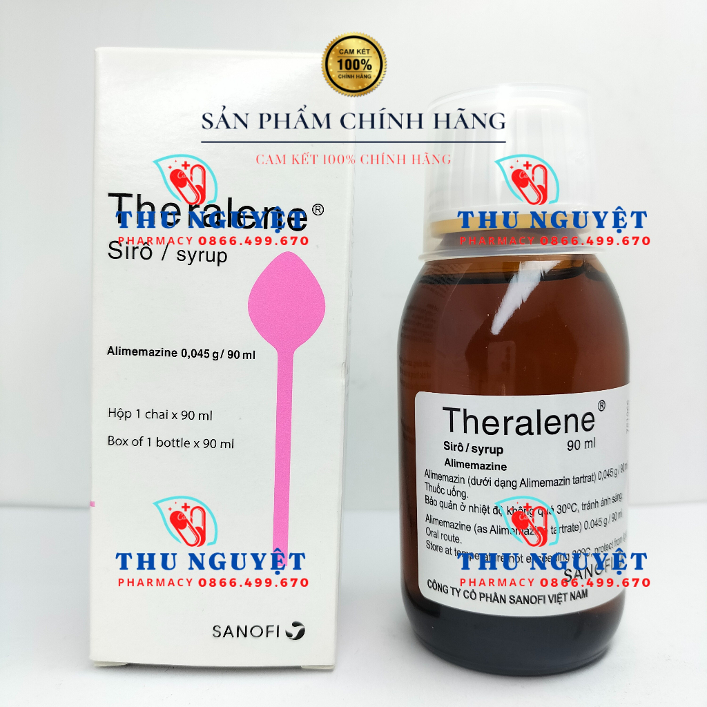 Siro THERALENE lọ 90ml thìa hồng giảm triệu chứng mất ngủ và dị ứng theo mùa