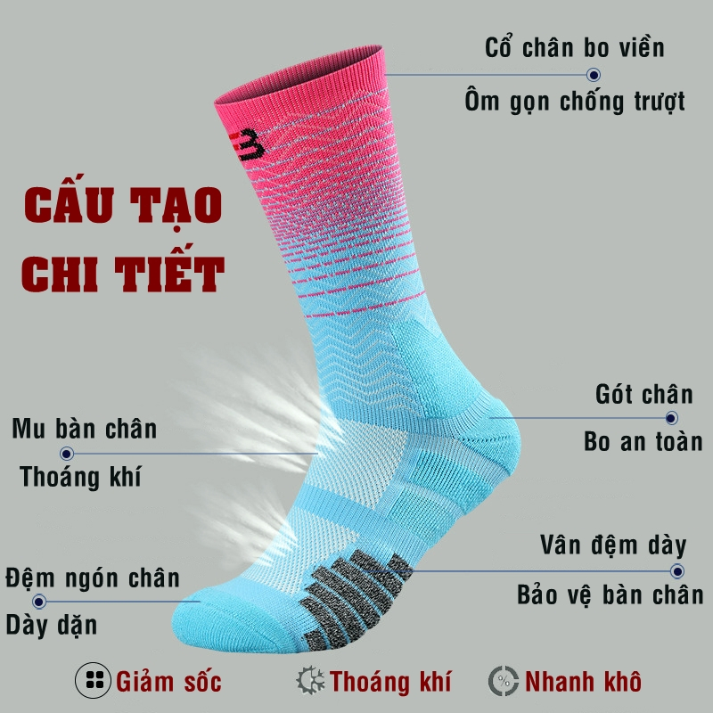 Tất Vớ Thể Thao Cổ Cao Nam Nữ Chơi Bóng Rổ Đá Banh Chạy Bộ Tennis Đạp Xe Giá Rẻ Cao Cấp Thoáng Khí Co Giãn Khử Mùi