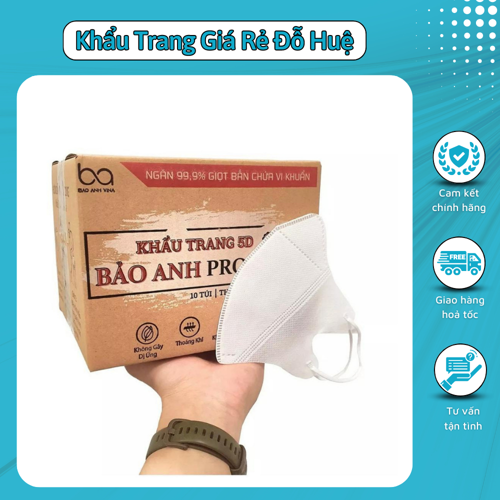 Khẩu Trang 5D Bảo Anh Promask 3 Lớp Kháng Khuẩn Ngăn Ngừa Vi Khuẩn, Khói Bụi, Mask Form To Ôm Mặt