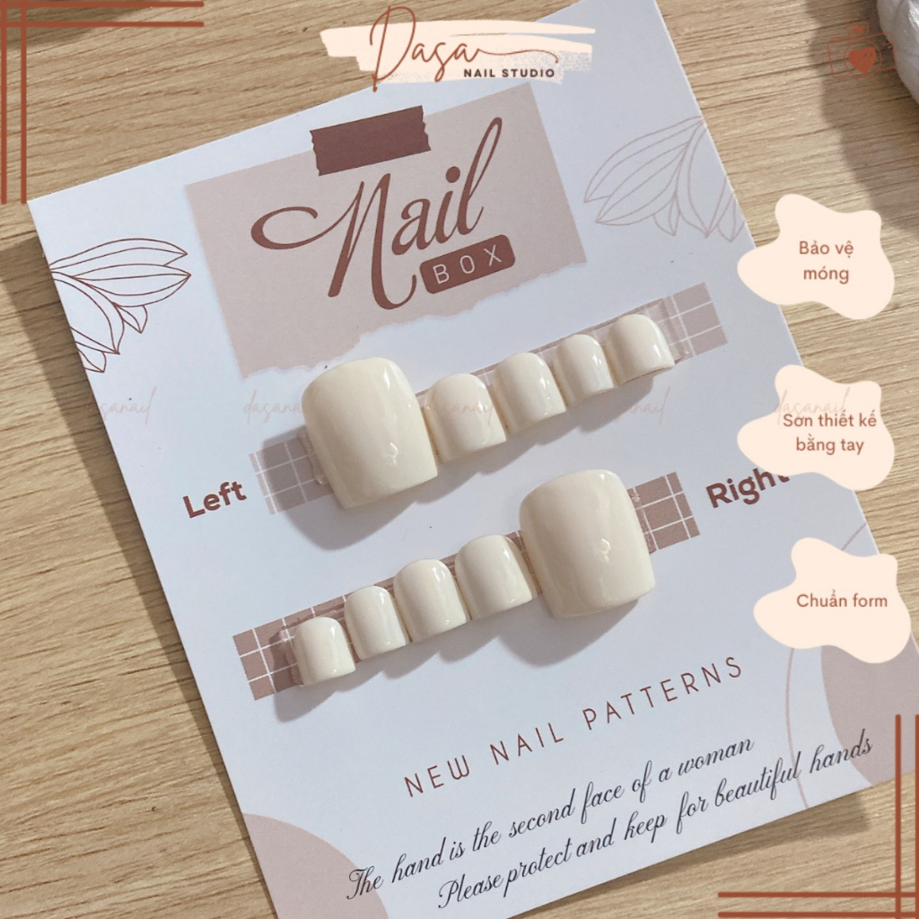 Móng chân giả NGẮN màu trắng nail box chân GIÁ RẺ đẹp đơn giản thích hợp đi chơi chụp ảnh tặng keo dán móng