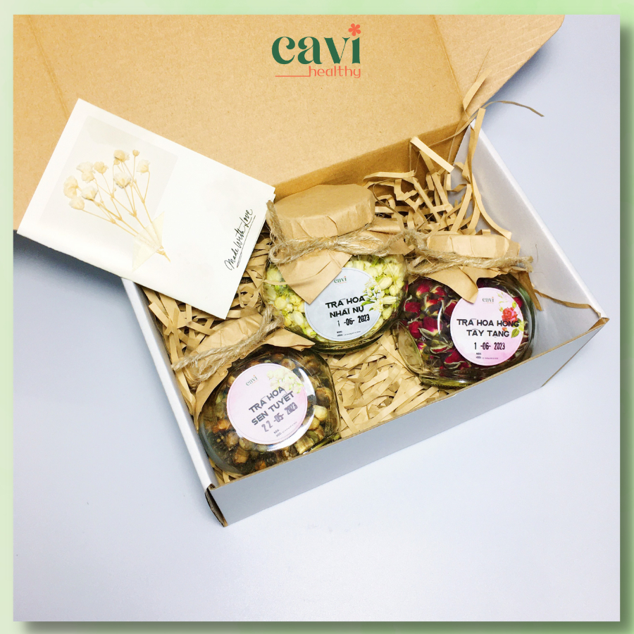 Hộp 3 Lọ Trà Hoa Hồng, Hoa Nhài, Sen Tuyết Sấy Lạnh Lọ Trà Hoa Quà Tặng Sức Khỏe Dịp 8/3