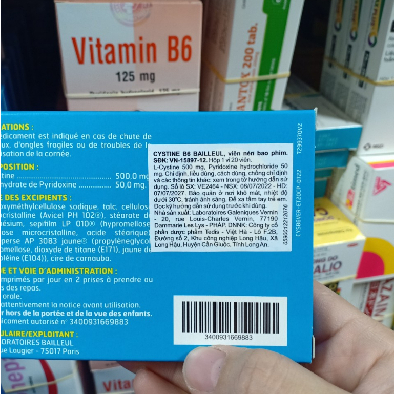 Viên uống Cystine B6 hộp 20 viên giúp hỗ trợ đẹp tóc,da,móng.