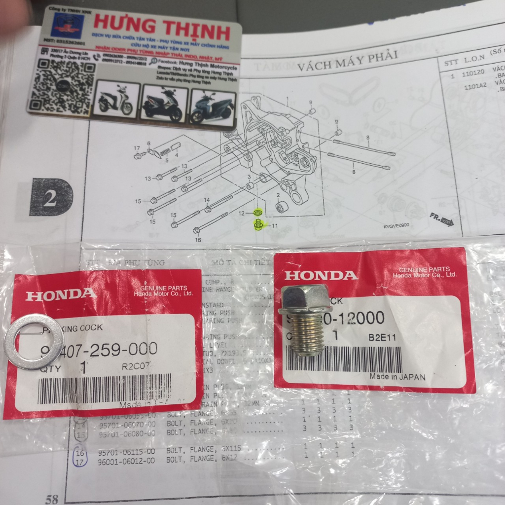 Ốc xả nhớt và lông đền Xe Ga và Xe Số