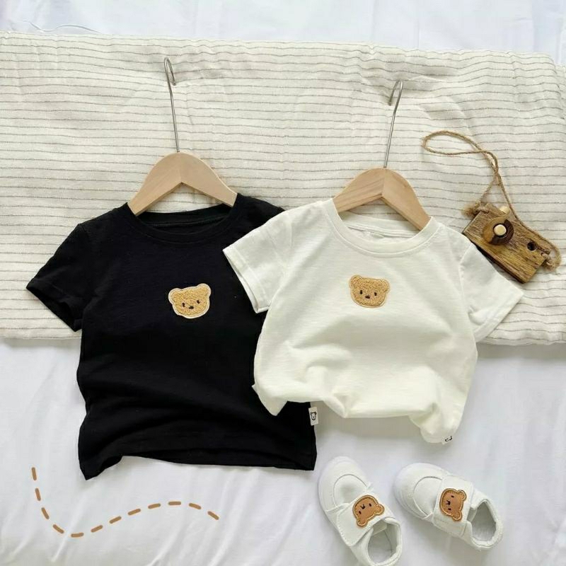 Mẫu mới | Áo thun cộc tay Unisex gấu bông nổi 3d siêu sành điệu cho bé trai và gái 8-18kg