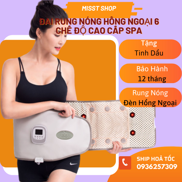 Đai quấn nóng rung massage giảm béo hồng ngoại 6 chế độ cao cấp, máy giảm béo hồng ngoại tặng tinh dầu