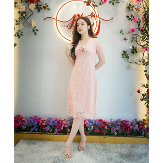 Pi | váy ren hoa ngực màu hồng, be, tím, đỏ