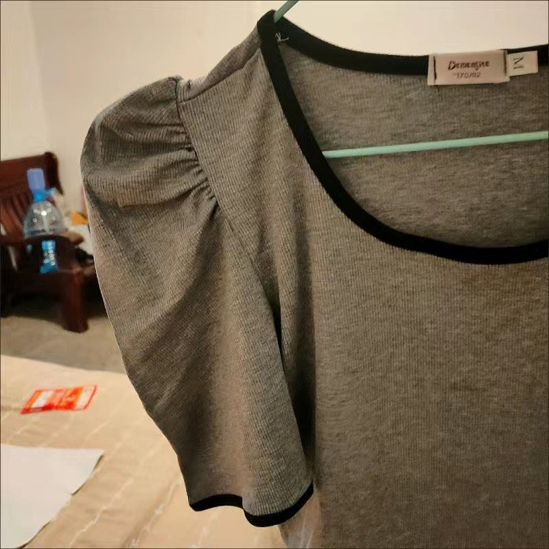 Áo len tăm tay bồng bó sát, dáng ôm cổ trễ sexy nữ tính - Có ảnh thật