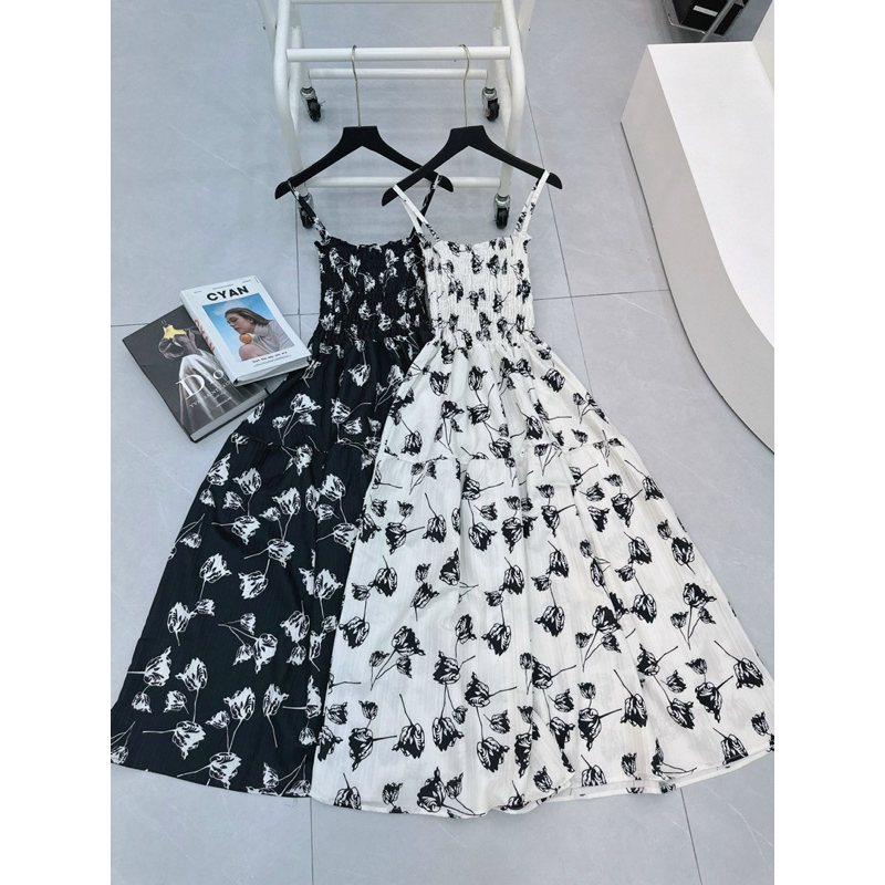 Váy maxi hoa 2 dây chun ngực