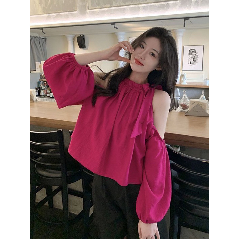 Áo hở vai hồng pastel croprop tiểu thư