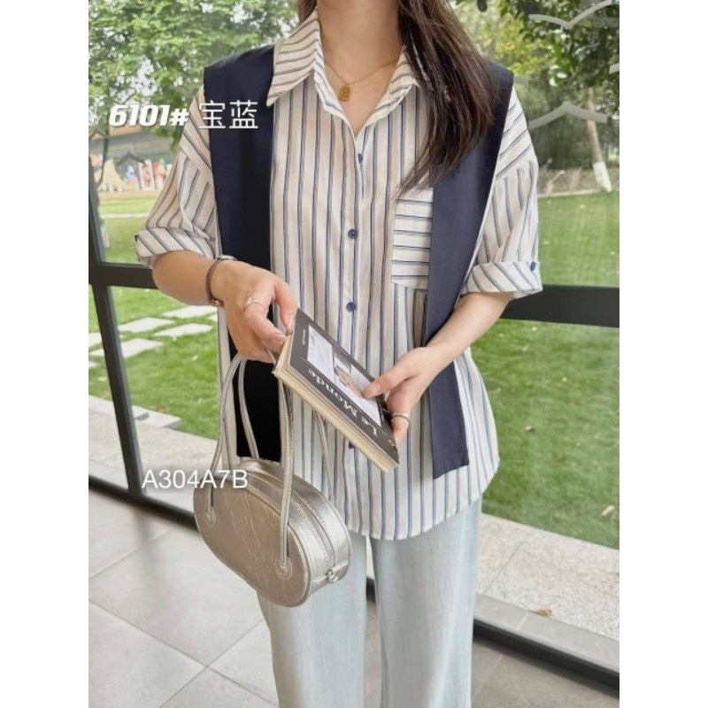 Áo sơ mi buộc vạt trước phối khăn thời trang . sơ mi kẻ quảng trâu kẻ nhiều màu kiểu hàn