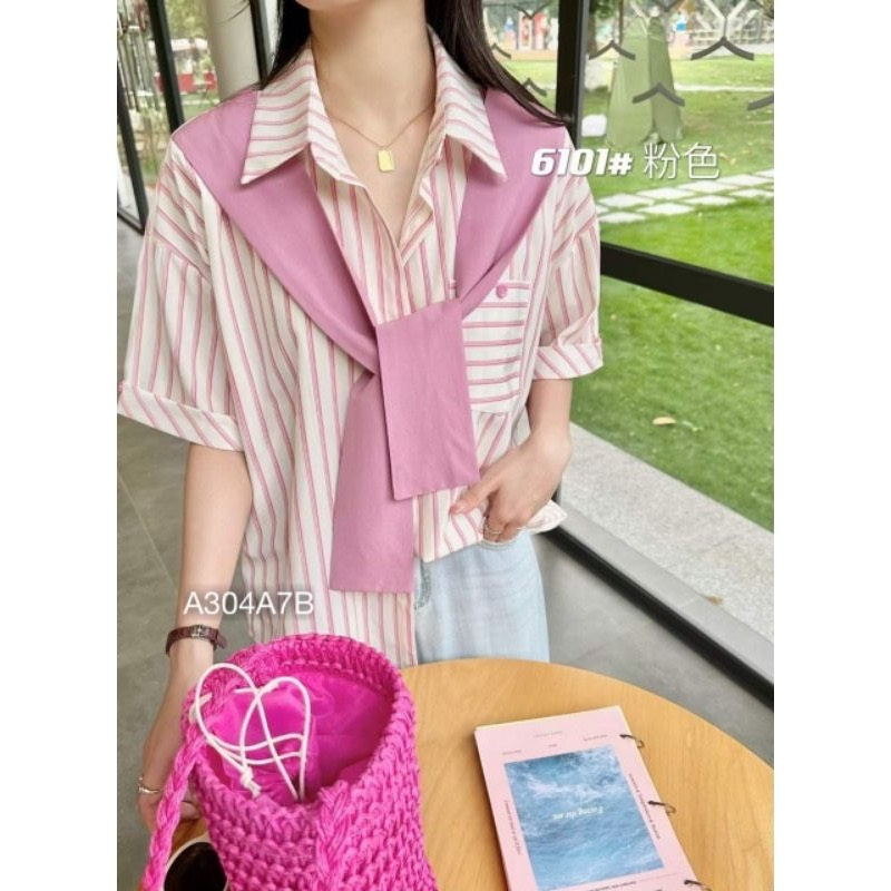 Áo sơ mi buộc vạt trước phối khăn thời trang . sơ mi kẻ quảng trâu kẻ nhiều màu kiểu hàn