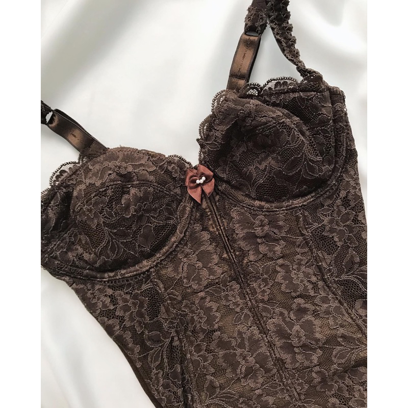 Áo corset nâu đen đậm 2hand