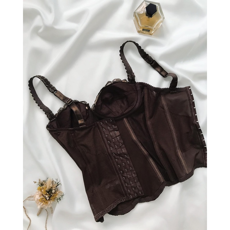 Áo corset nâu đen đậm 2hand