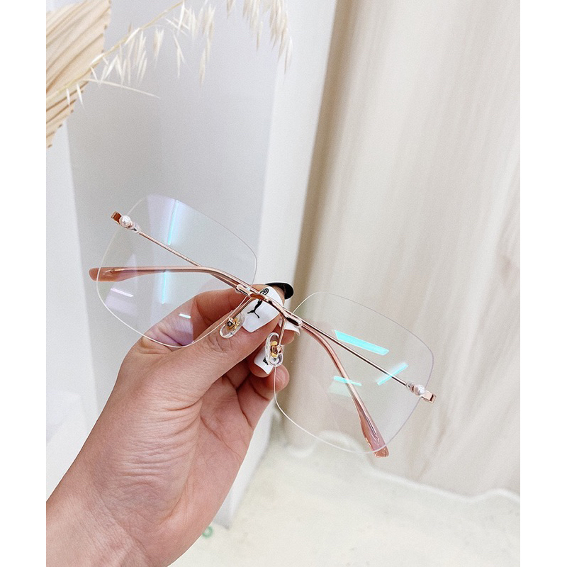 Gọng mắt Kính nữ không viền độc lạ đính ngọc trắng Bự store chân kim loại 1135 / 1038