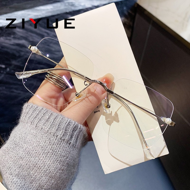Gọng mắt Kính nữ không viền độc lạ đính ngọc trắng Bự store chân kim loại 1135 / 1038