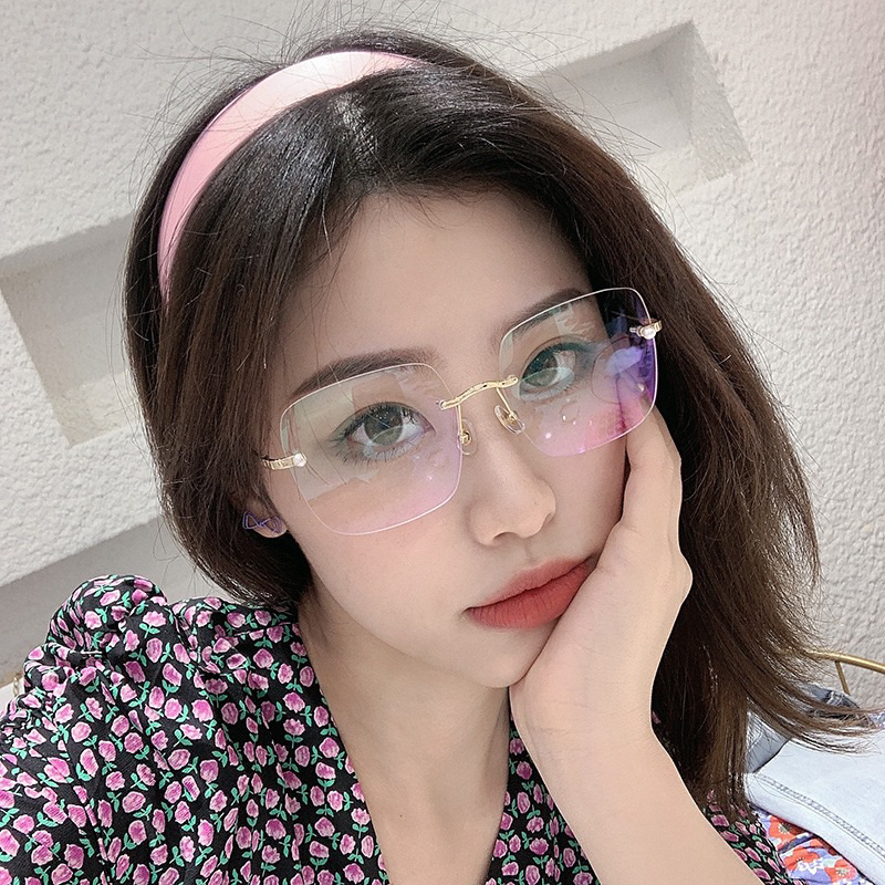 Gọng mắt Kính nữ không viền độc lạ đính ngọc trắng Bự store chân kim loại 1135 / 1038