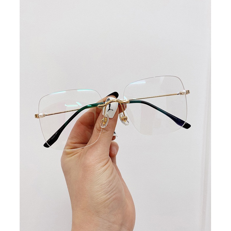 Gọng mắt Kính nữ không viền độc lạ đính ngọc trắng Bự store chân kim loại 1135 / 1038