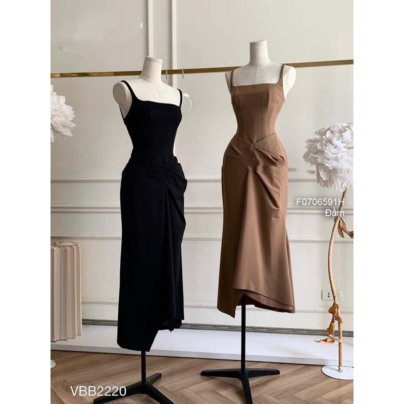 Đầm maxi 2 dây phối tà gấp sang trọng VIENS STORE