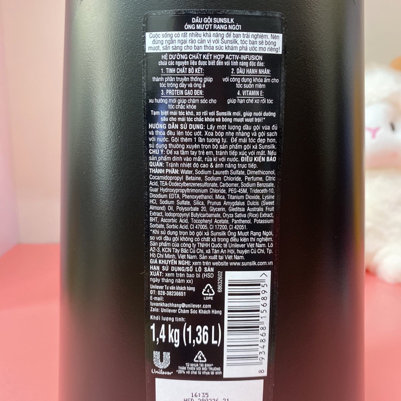 DẦU GỘI SUNSILK chai to 1,4kg có 2 mầu vàng và đen