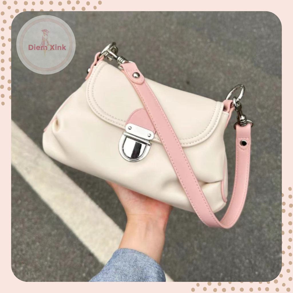 Túi Xách Tay Nữ Size 23 Cm, Túi Đeo Vai Kẹp Nách GIá Rẻ Đi Dạo Phố Chụp Hình Dễ Thương Cá Tính Màu Be Sữa