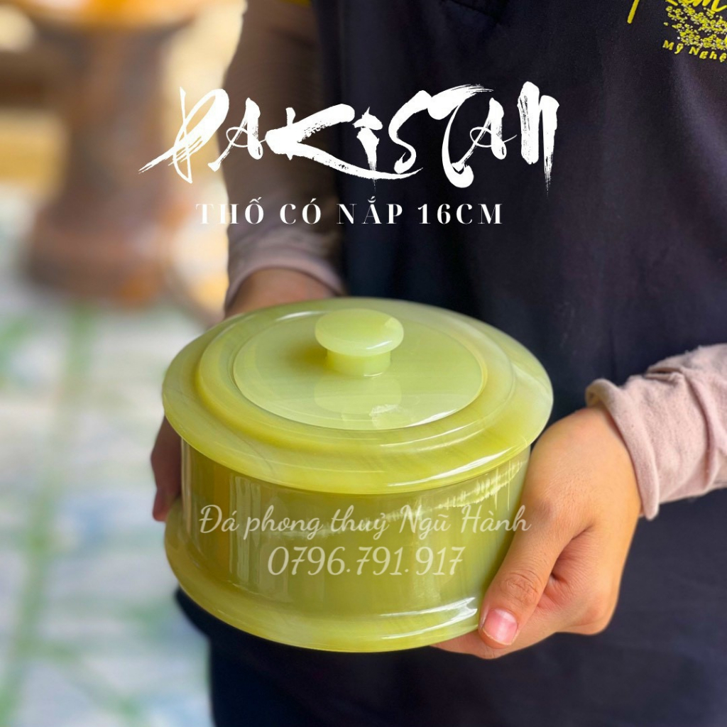 Thố đựng trà mứt đá ngọc pakistan tự nhiên 100% - đường kính 15cm