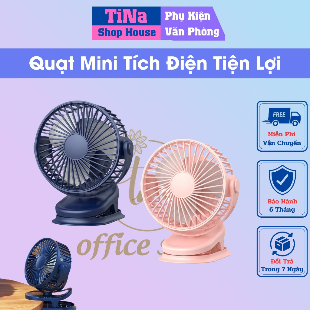 Quạt Mini Sạc Điện Đế Kẹp Xoay 720 Độ - Quạt Sạc Mini Đa Năng Bảo Hành 3 Tháng, Quạt Mini Kẹp Dùng 3-5 Tiếng Tùy Mức Độ