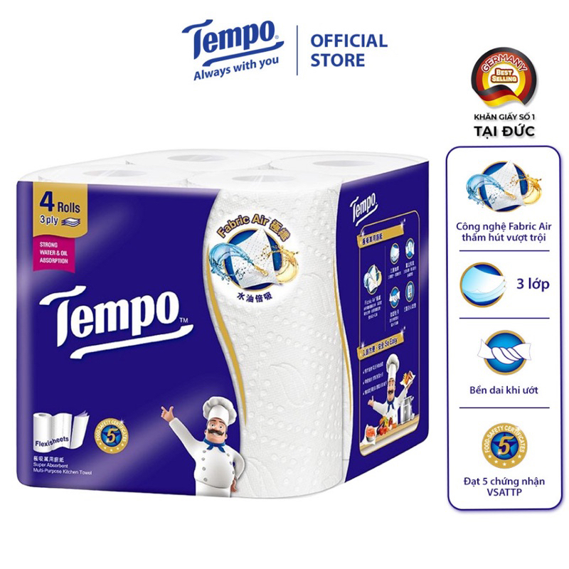 COMBO 3 GÓIKhăn giấy bếp đaz năng siêu thấm Tempo  -  Thương Hiệu Đức