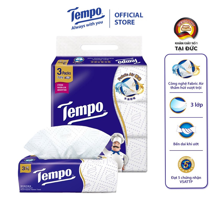 COMBO 3 GÓIKhăn giấy bếp đaz năng siêu thấm Tempo  -  Thương Hiệu Đức