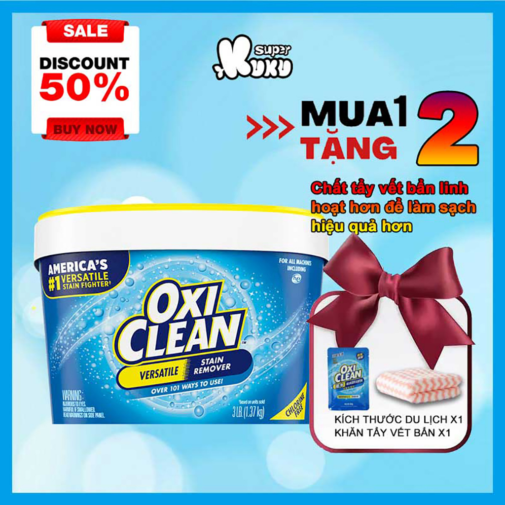 Phiên bản tăng cường! Oxi Clean - Bột tẩy vết bẩn đa năng kỳ diệu, không chứa clo, phosphat và chất tạo màu,