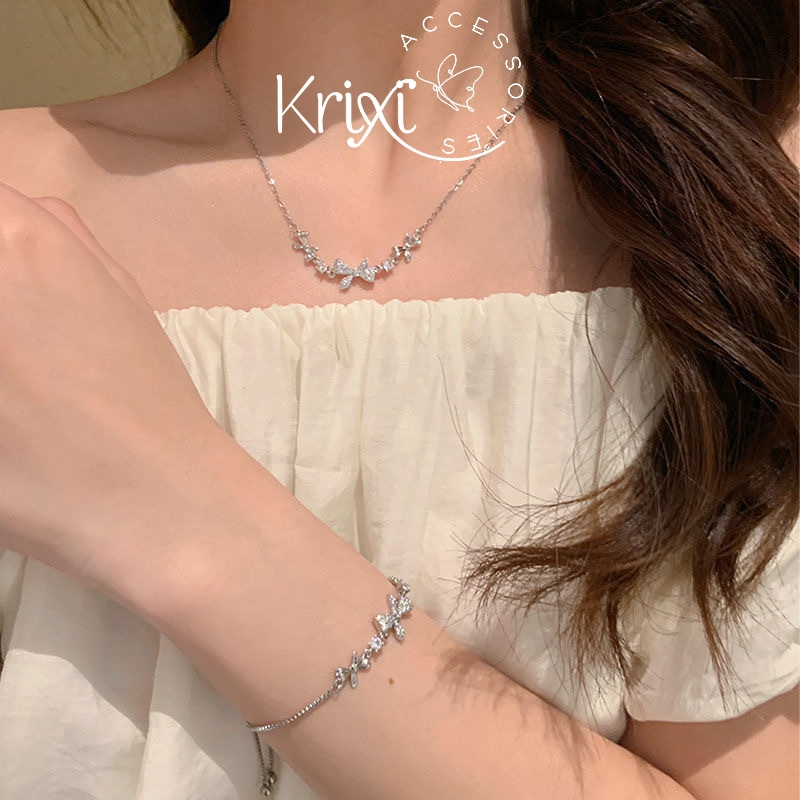 Lắc tay bạc nữ 925 Krixi Silver, dây chuyền bạc dây rút hình chiếc nơ xinh đẹp, duyên dáng