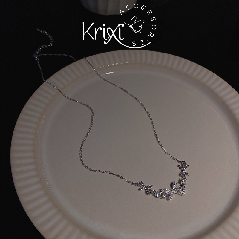 Lắc tay bạc nữ 925 Krixi Silver, dây chuyền bạc dây rút hình chiếc nơ xinh đẹp, duyên dáng