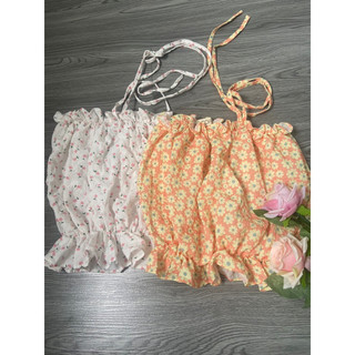 Áo tube croptop vải xốp in hoa Fluer top - Tofu