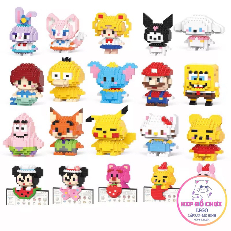 BRICKS đồ chơi lắp ráp mô hình mini mảnh trơn siêu cute  nhân vật dễ thương disney