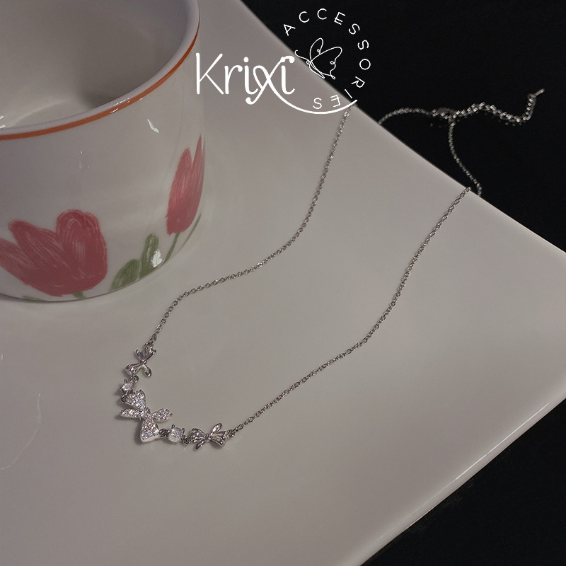 Lắc tay bạc nữ 925 Krixi Silver, dây chuyền bạc dây rút hình chiếc nơ xinh đẹp, duyên dáng