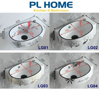 Chậu rửa mặt Lavabo mini 42x28 cm treo tường có hình hoa văn trang trí YS-LG-HV01