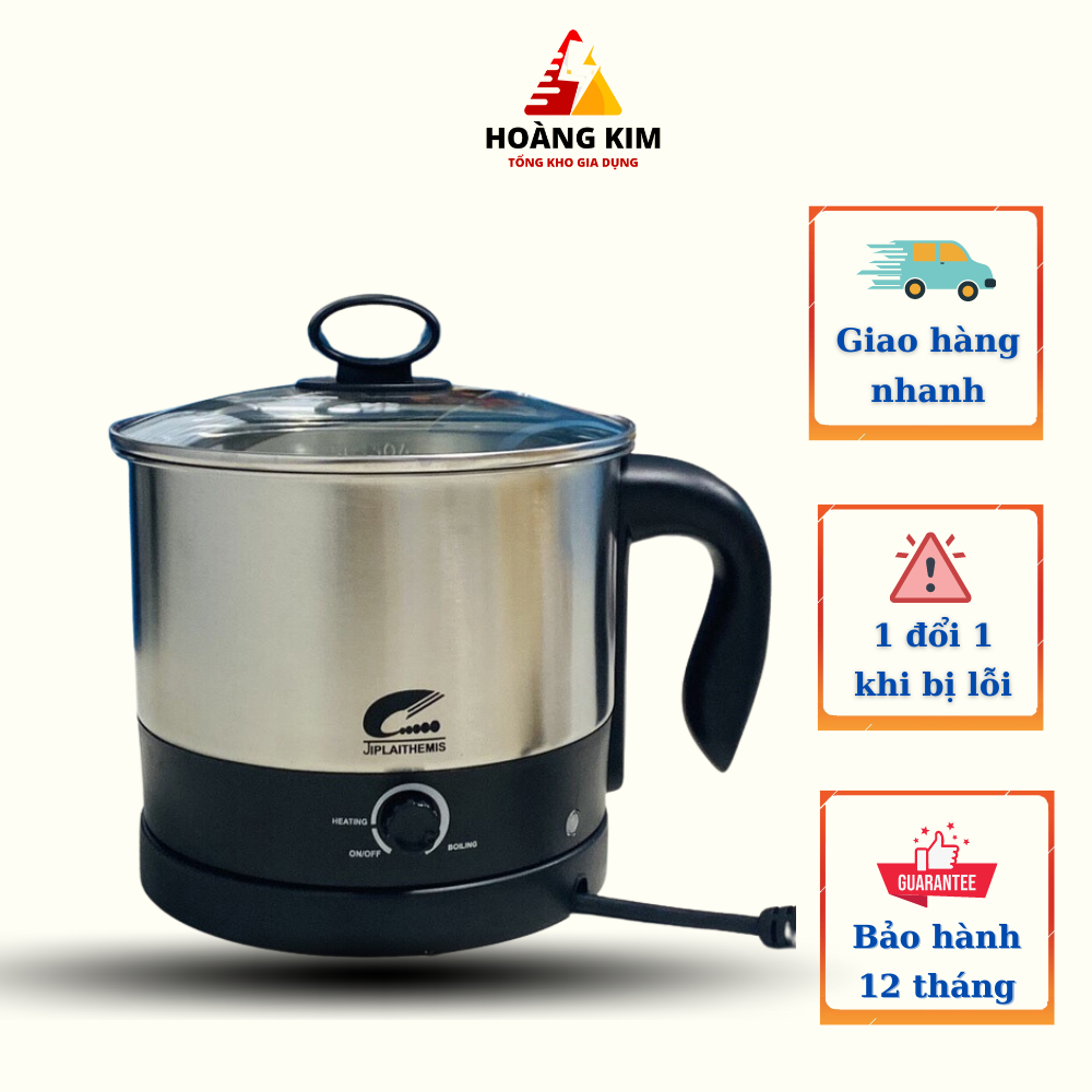 Ca nấu mì siêu tốc, nồi lẩu điện đa năng mini chống dính có chiết áp đế rời JipLai 1,5L bảo hành 6 tháng