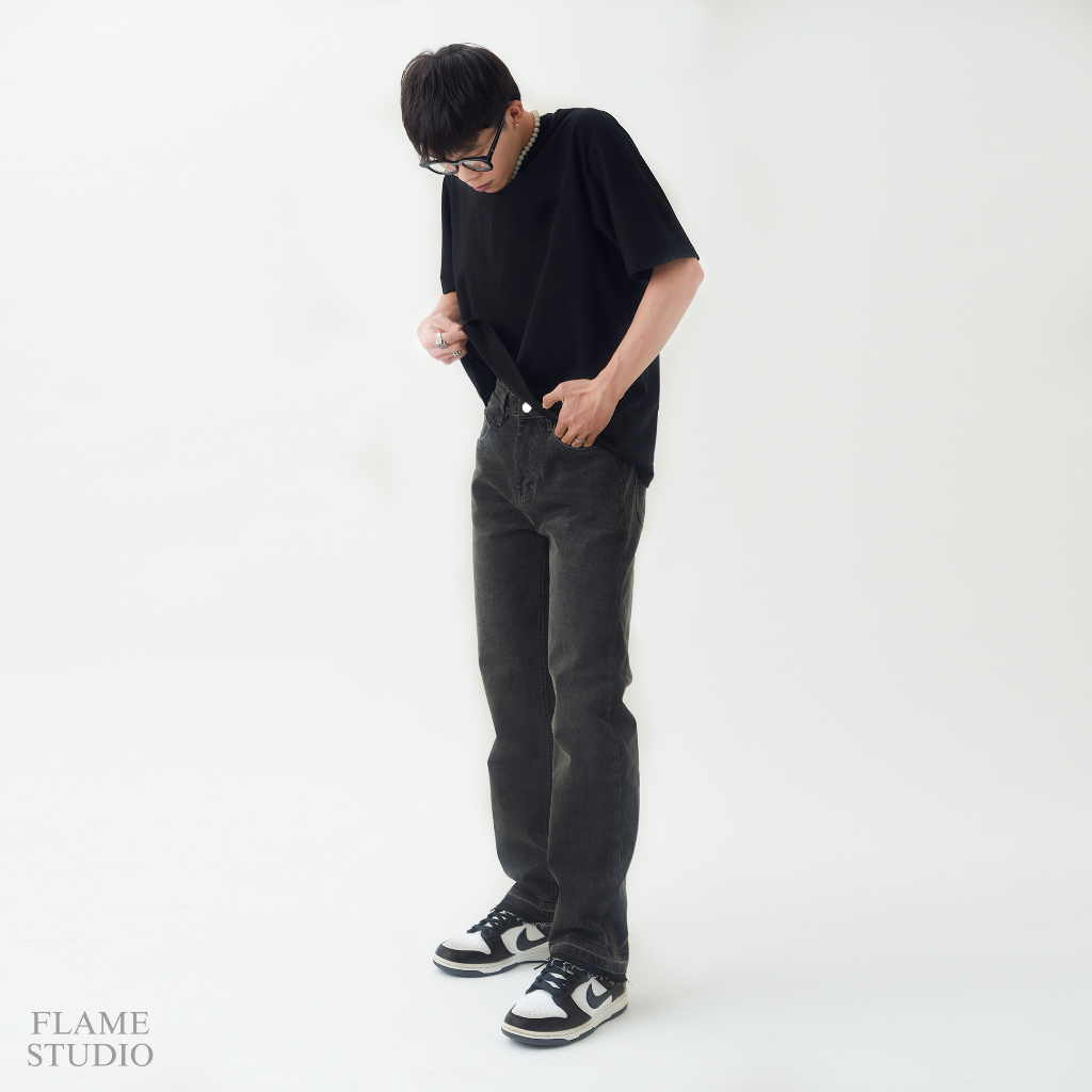 𝙁𝙇𝘼𝙈𝙀 𝙎𝙏𝙍𝘼𝙄𝙂𝙃𝙏 𝘿𝙀𝙉𝙄𝙈 - QUẦN JEANS XÁM TRƠN ỐNG SUÔNG FORM REGULAR FIT