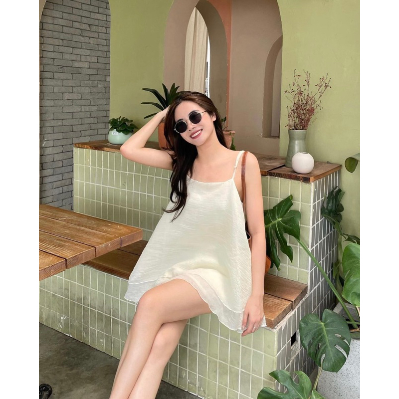 Set áo 2 dây voan tơ đũi kèm quần short đi biển siêu xinh