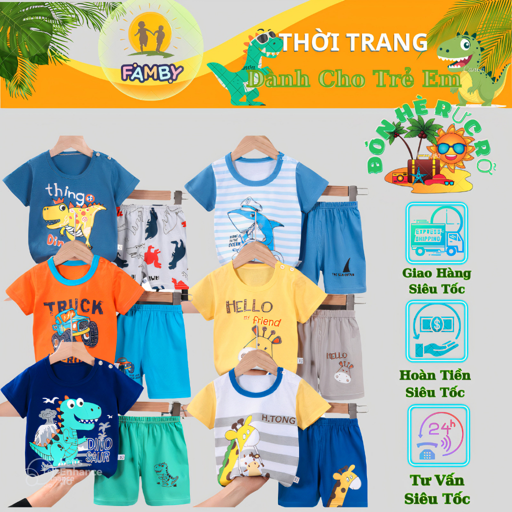Bộ quần áo bé trai, Đồ bộ áo phông cho bé trai,quần áo trẻ em mùa hè size từ 10-26kg