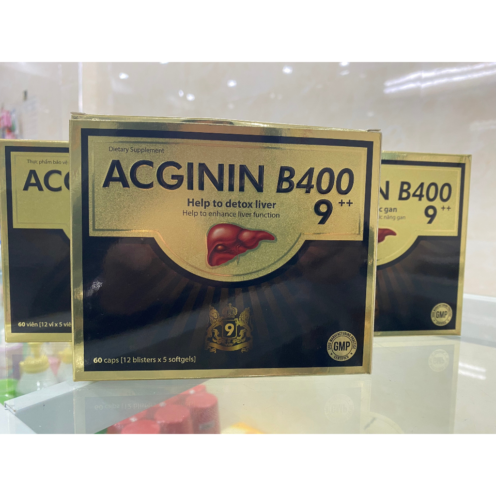 Acginin B400 9++ hộp 12 vỉ x 5 viên nang giúp tăng cường chức năng gan, bổ sung vitamin, ăn ngon miệng