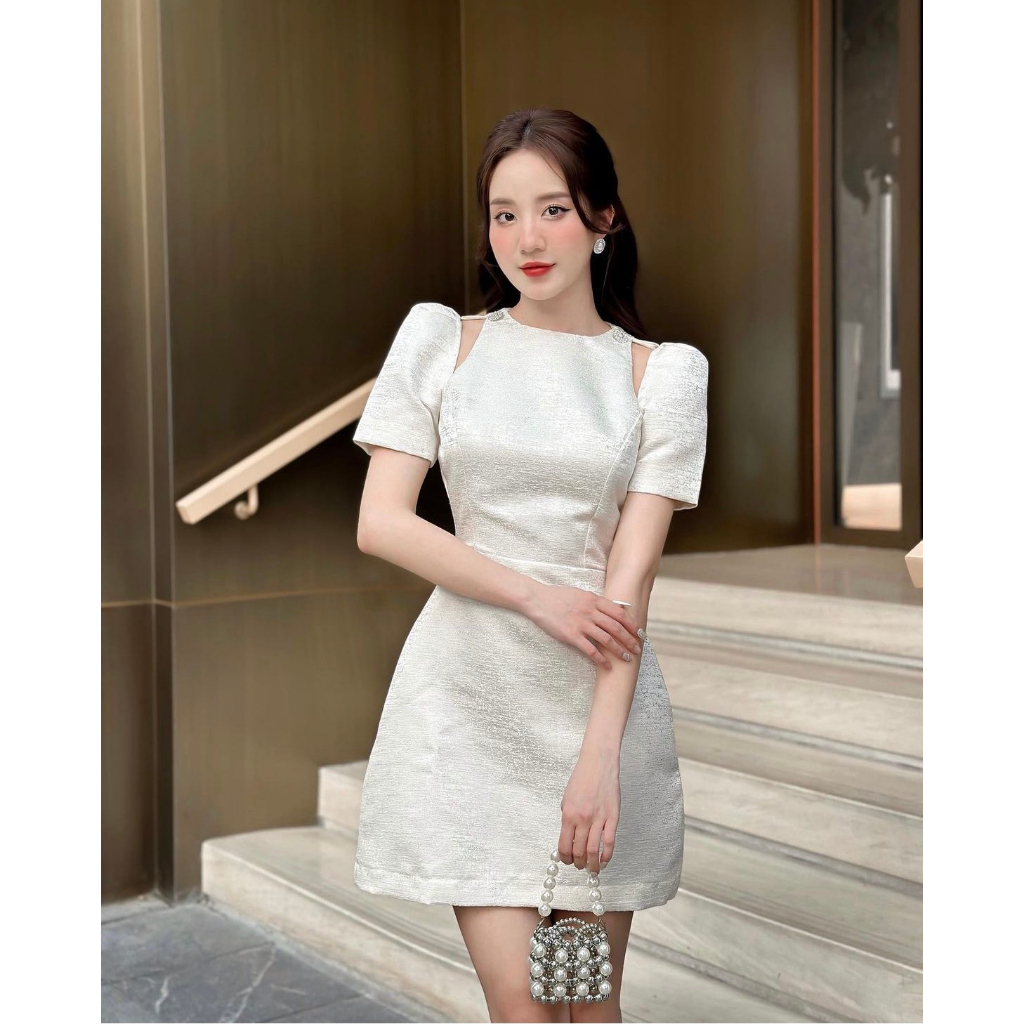 Đầm dự tiệc BlingDress_023 dáng xoè khoét vai chất vải chất tafta nhũ vân đá sang chảnh quyến rũ SONHALO.VN