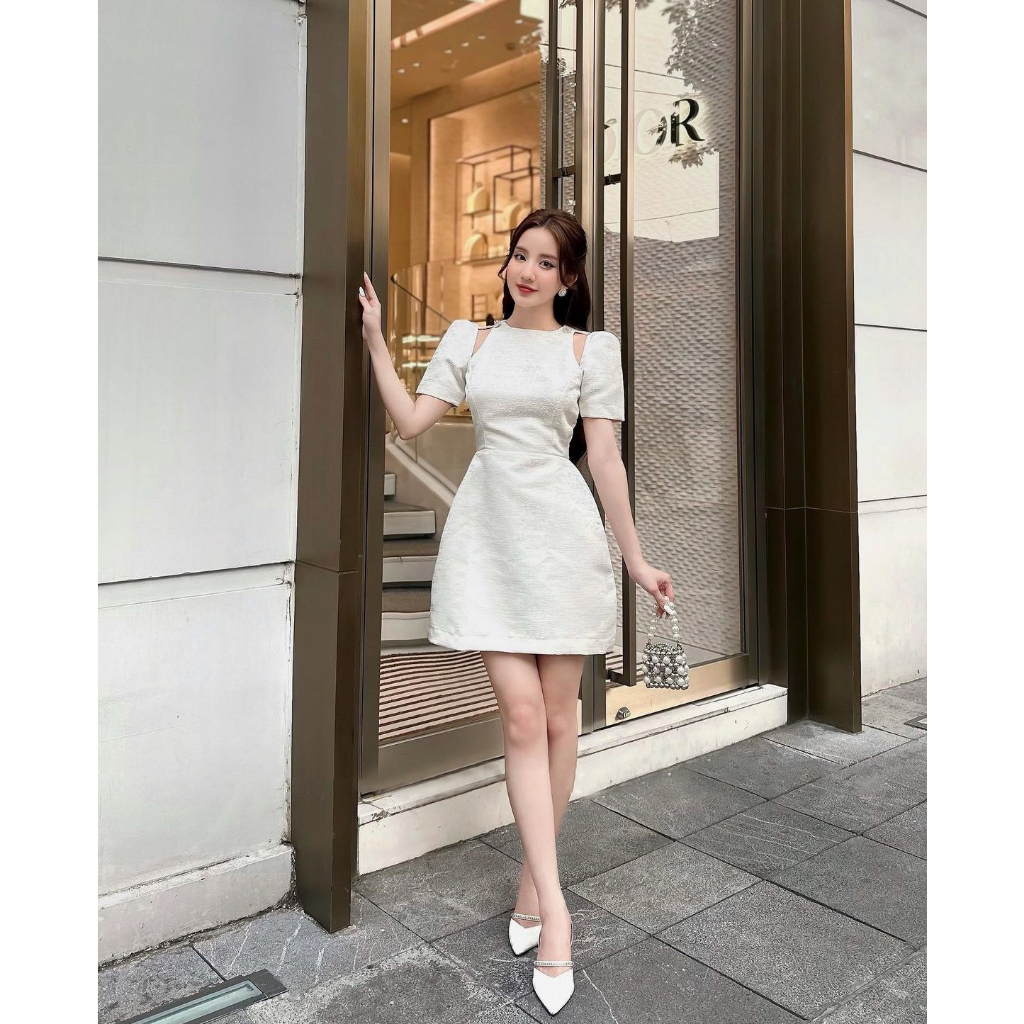 Đầm dự tiệc BlingDress_023 dáng xoè khoét vai chất vải chất tafta nhũ vân đá sang chảnh quyến rũ SONHALO.VN