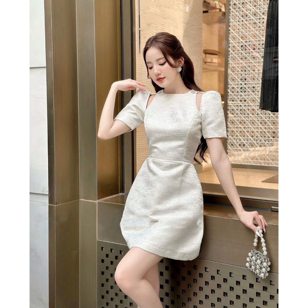 Đầm dự tiệc BlingDress_023 dáng xoè khoét vai chất vải chất tafta nhũ vân đá sang chảnh quyến rũ SONHALO.VN