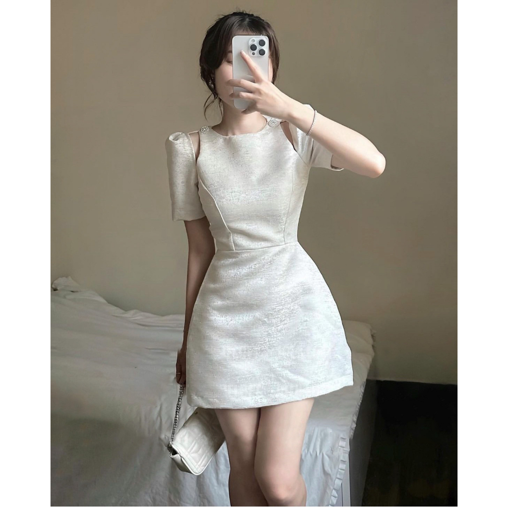 Đầm dự tiệc BlingDress_023 dáng xoè khoét vai chất vải chất tafta nhũ vân đá sang chảnh quyến rũ SONHALO.VN