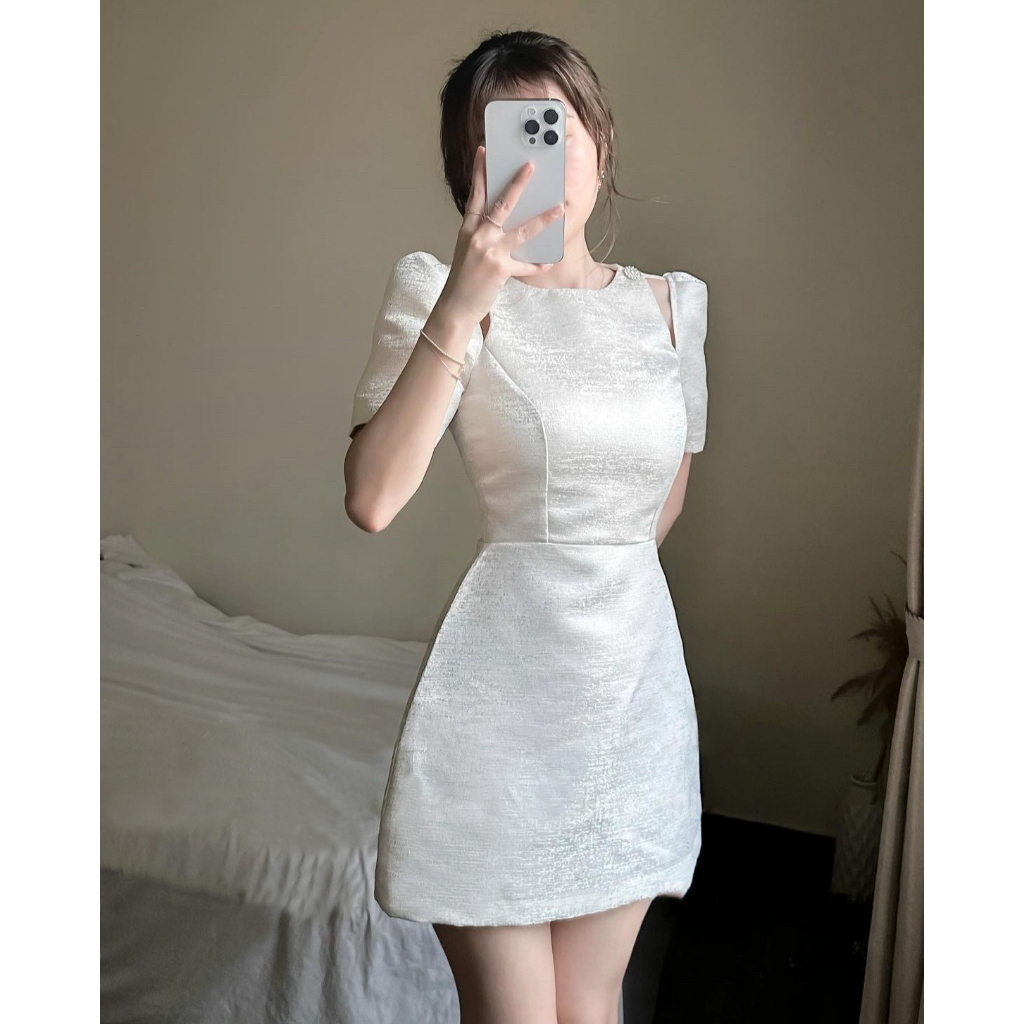 Đầm dự tiệc BlingDress_023 dáng xoè khoét vai chất vải chất tafta nhũ vân đá sang chảnh quyến rũ SONHALO.VN