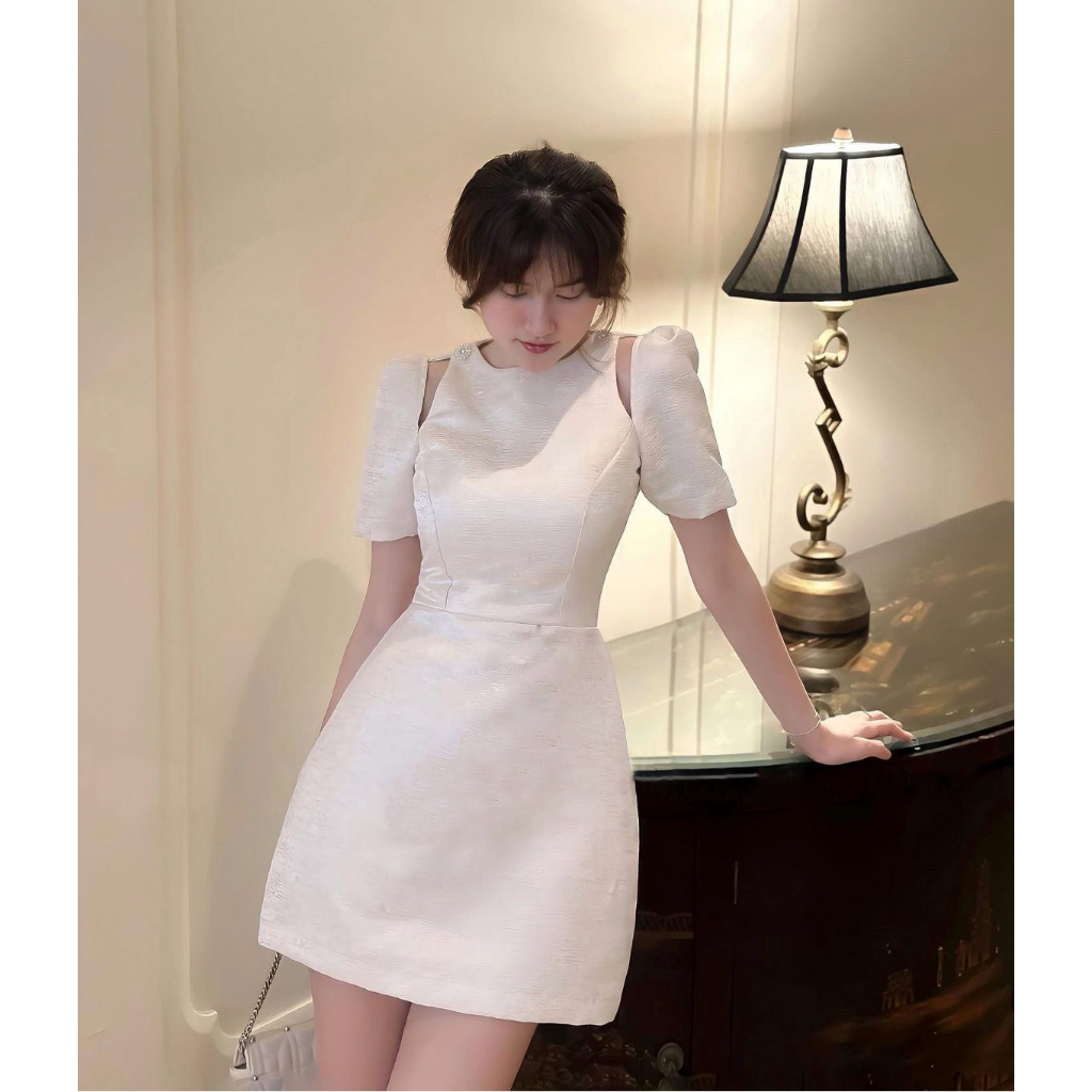 Đầm dự tiệc BlingDress_023 dáng xoè khoét vai chất vải chất tafta nhũ vân đá sang chảnh quyến rũ SONHALO.VN