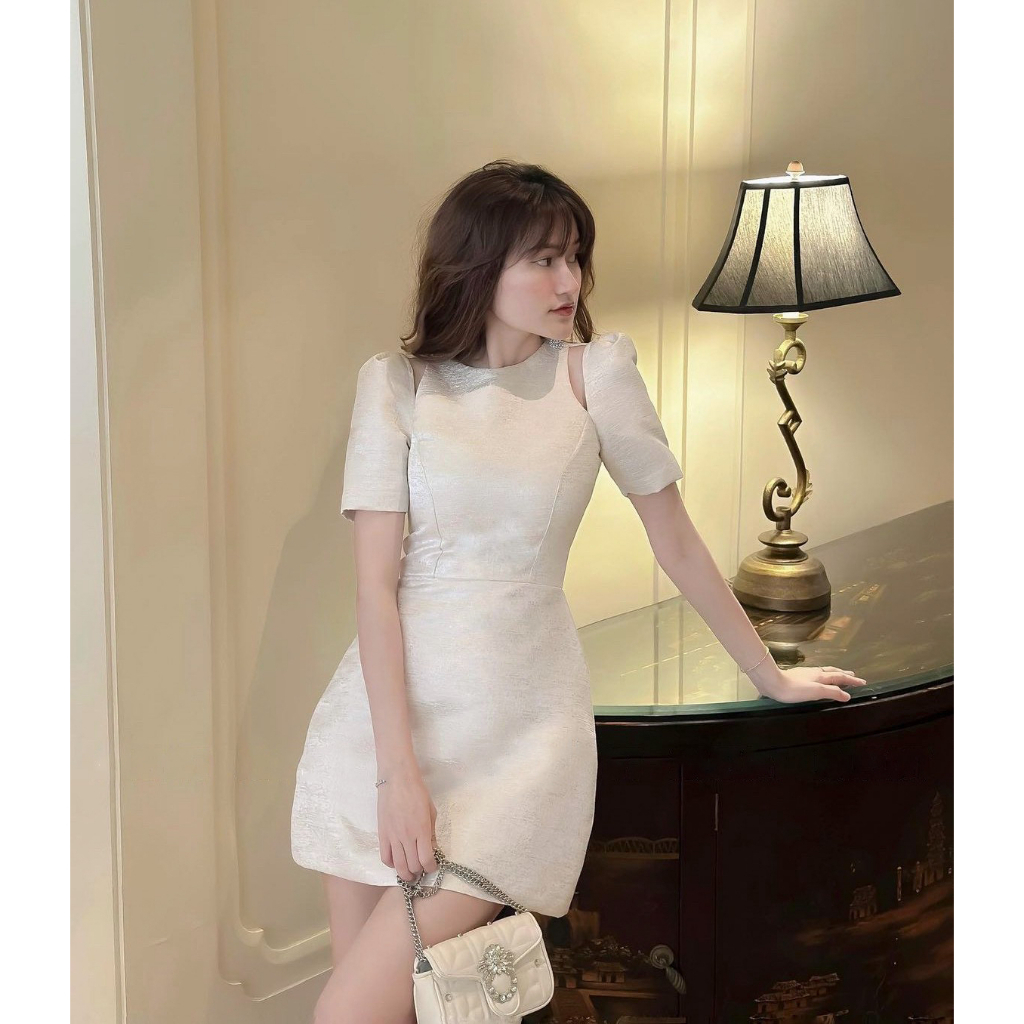 Đầm dự tiệc BlingDress_023 dáng xoè khoét vai chất vải chất tafta nhũ vân đá sang chảnh quyến rũ SONHALO.VN