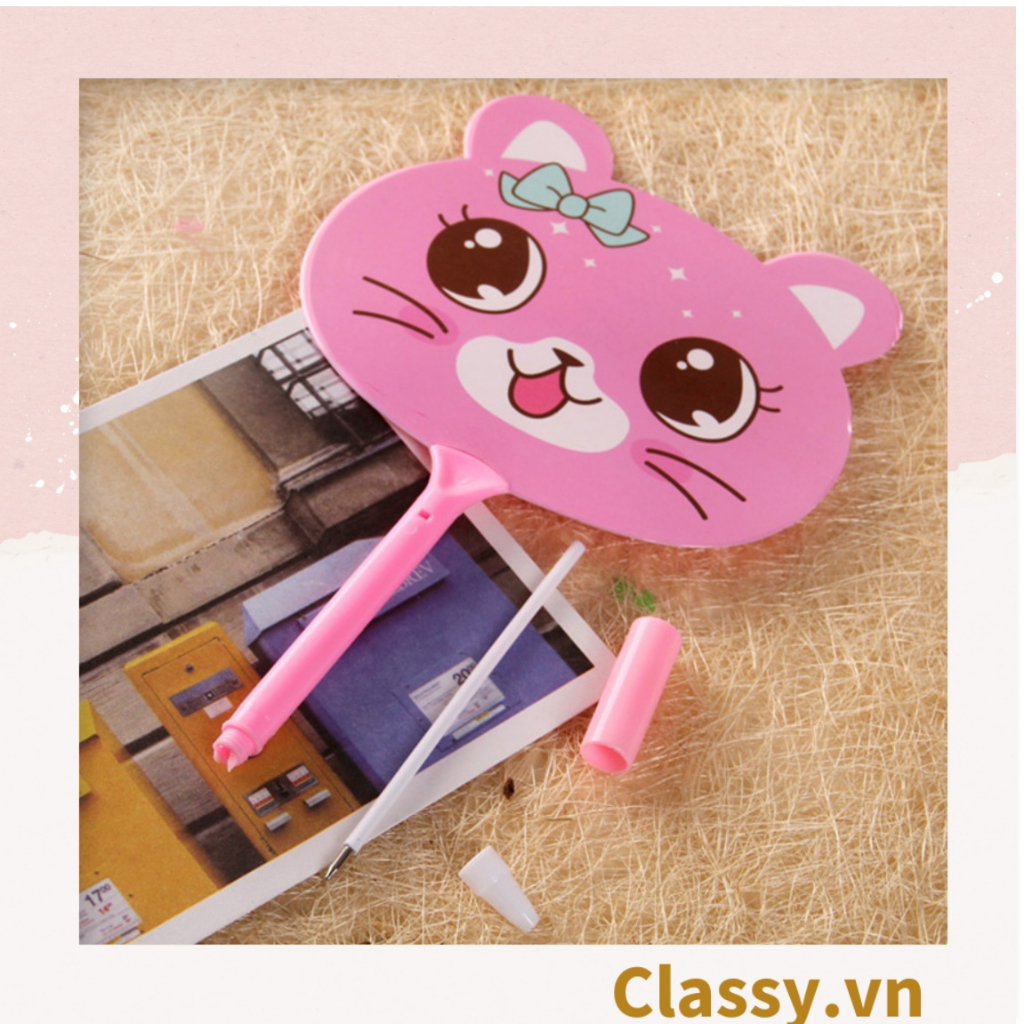 Bút đính kèm quạt mini Classy cầm tay họa tiết con mèo nhiều màu PK1135